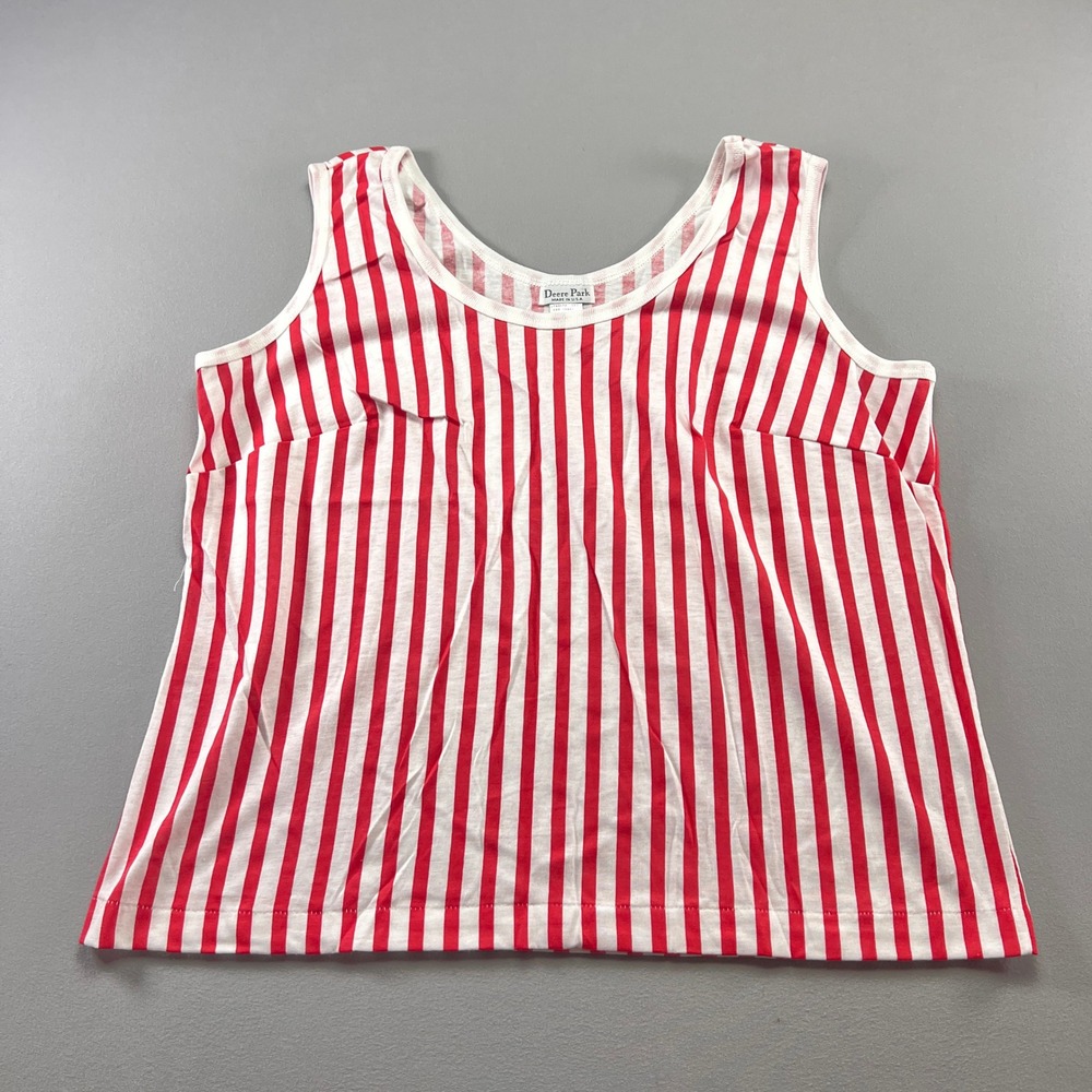 Vintage Deere Park Tank Top Womens Large Red White Striped Cotton Lightweight